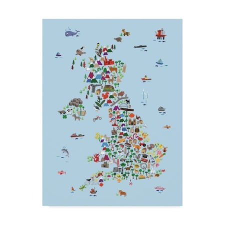 Michael Tompsett 'Animal Map Of Great Britain & Ni For Children And Kids Blue' Canvas Art,35x47